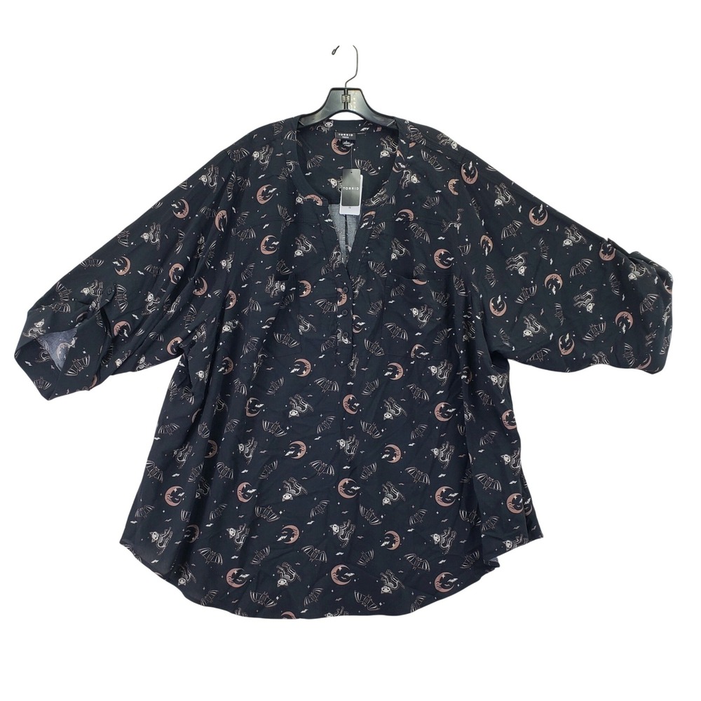 Torrid Harper Pullover Blouse Women 4X Black Spooky Cats Goth Halloween